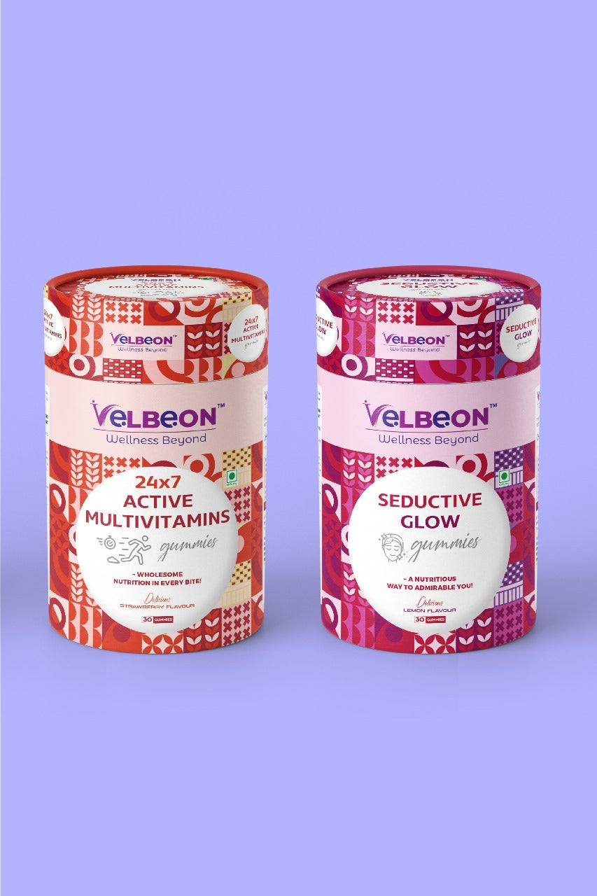 24x7 Active Multivitamin Gummies & Seductive Glow Gummies Combo - Velbeon